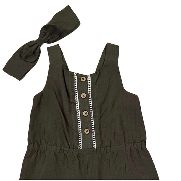 NWT Tommy Bahama Kids Girls' Olive Green Pom Pom Romper & Headband - 18M - Picture 3 of 7